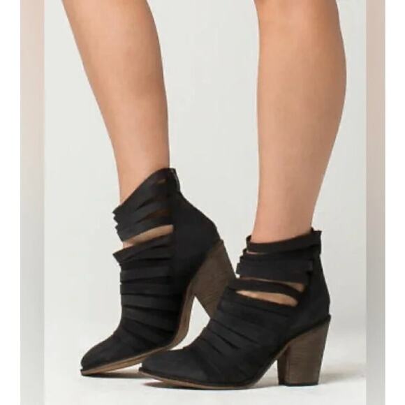 FREE PEOPLE Black Stacked Block Strappy Leather Hybrid Ankle Booties - Picture 2 of 10